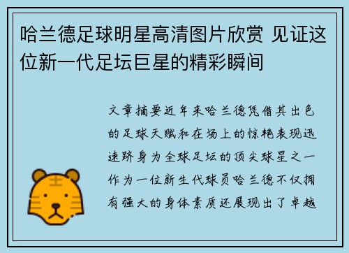 哈兰德足球明星高清图片欣赏 见证这位新一代足坛巨星的精彩瞬间